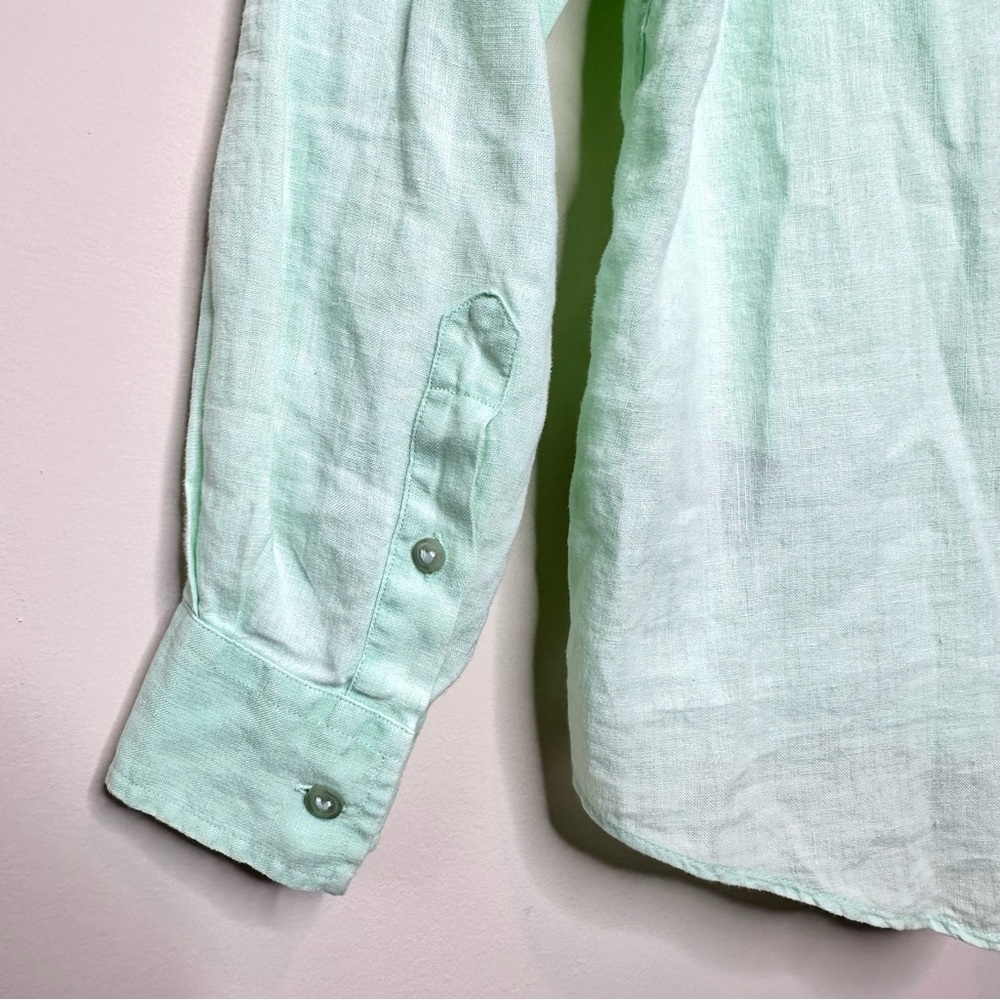 Vilebrequin Caroubis Linen Shirt Size XL Garment Dyed Light Green Vert d'eau - Picture 6 of 13